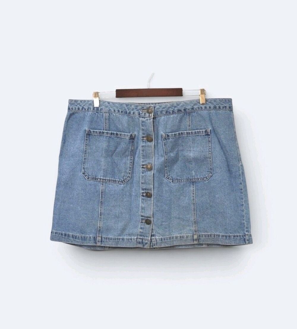 Forever 21+ Button Front Denim Mini Skirt Light Wash Plus Size 18 A-Line